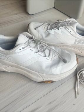 Hoka Women’s All-White Athletic Running Shoes with Toggle Laces